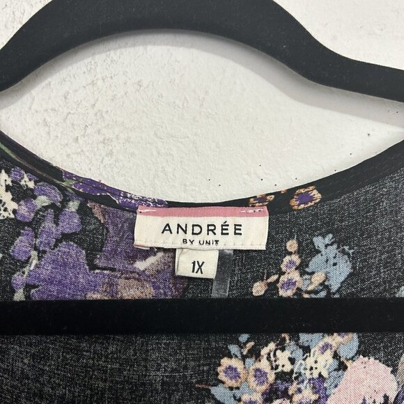 Andree By Unit Black Pink Floral Babydoll Dress Size 1X Short Sleeve V Neck - Picture 6 of 11
